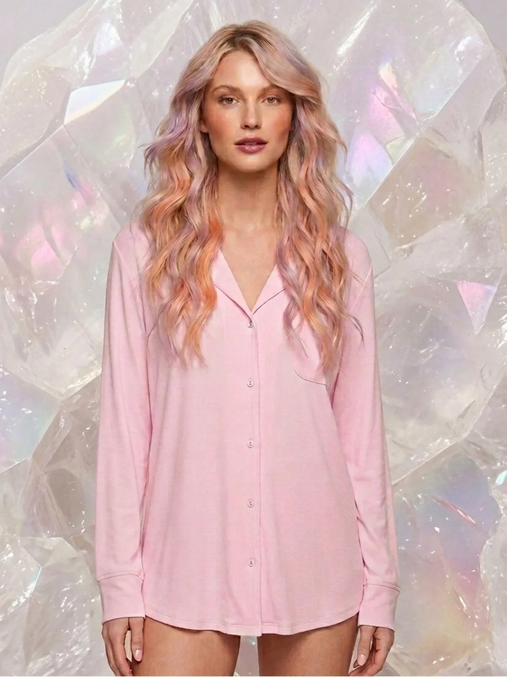 SKIMS Ultra Soft Pink Sleep Shirt | Size Large | NWT Pink Button-Down Lounge Top - Picture 2 of 6